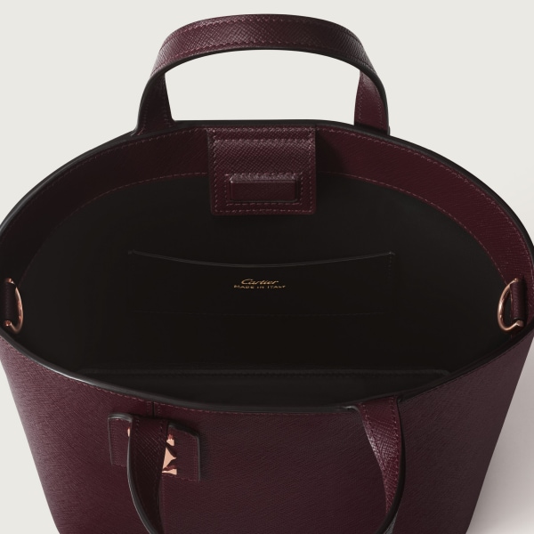 Mini model tote bag, C de Cartier Grape textured calfskin, embroidery, rose golden finish