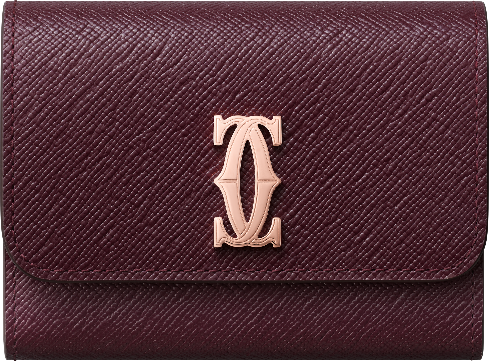 Mini wallet, C de CartierGrape textured calfskin, rose golden finish