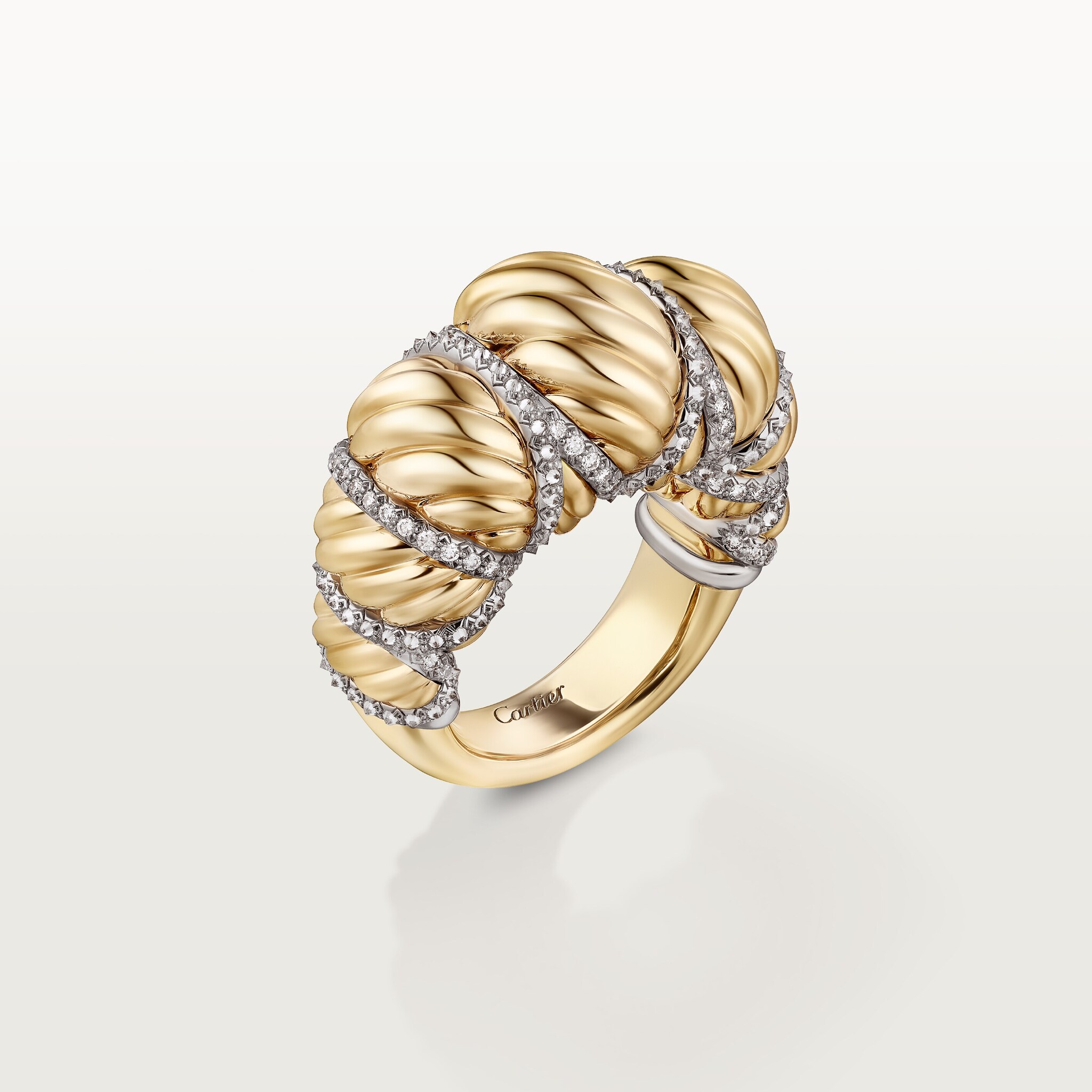 Cartier Libre Tressage ring, diamonds Platinum, yellow gold, diamonds