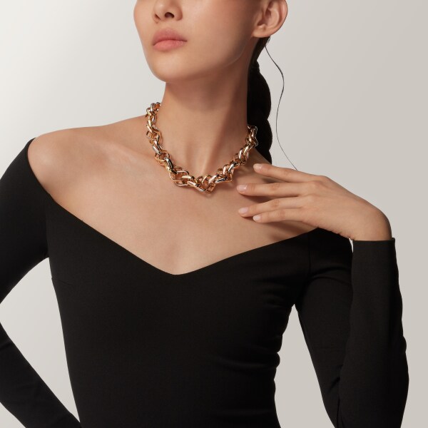 Trinity cushion necklace, extra-large model White gold, yellow gold, rose gold