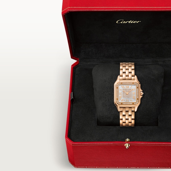 Panthère de Cartier 腕錶 中型款，石英機芯，玫瑰金，鑽石