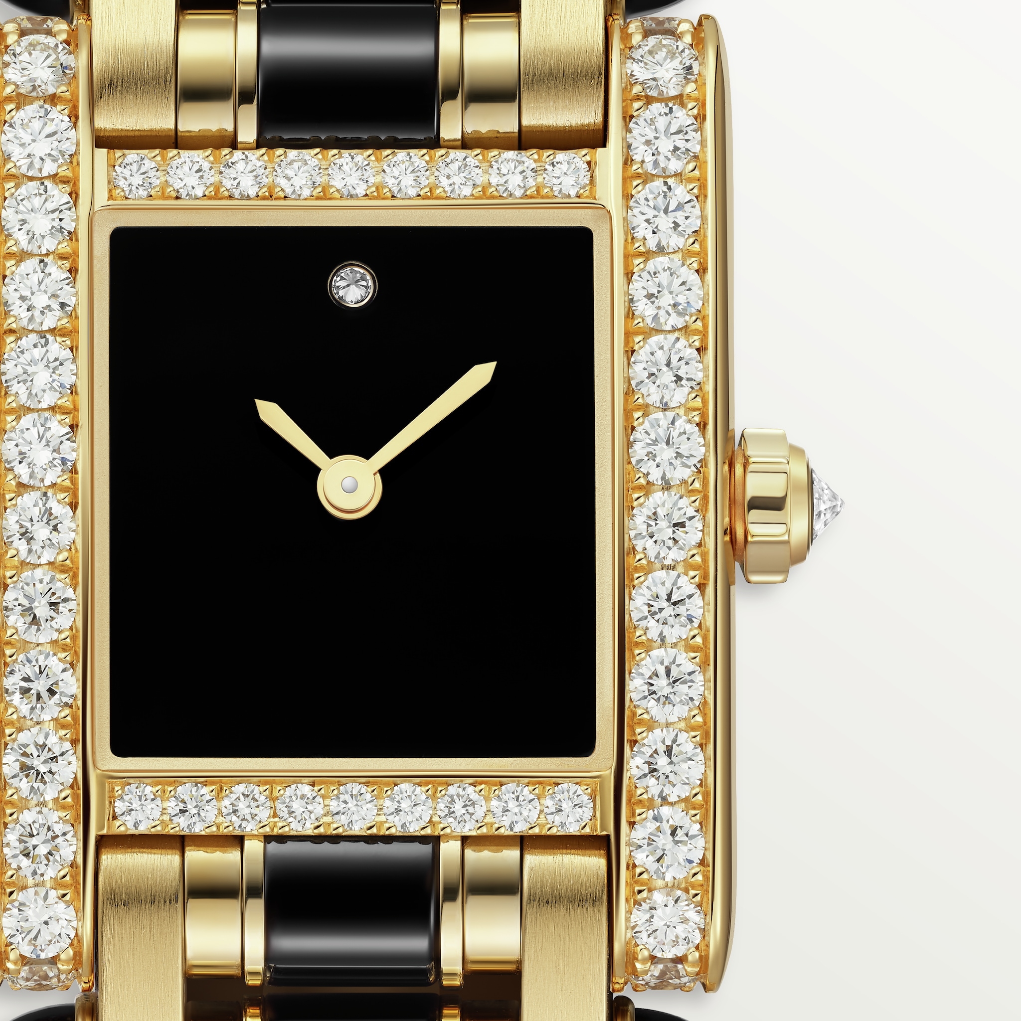 Tank 珠寶腕錶大型款，石英機芯，黃金，鑽石，縞瑪瑙