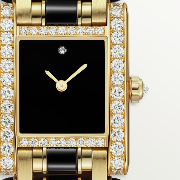 Tank jewellery watch Large model, quartz movement, yellow gold, diamonds, onyx