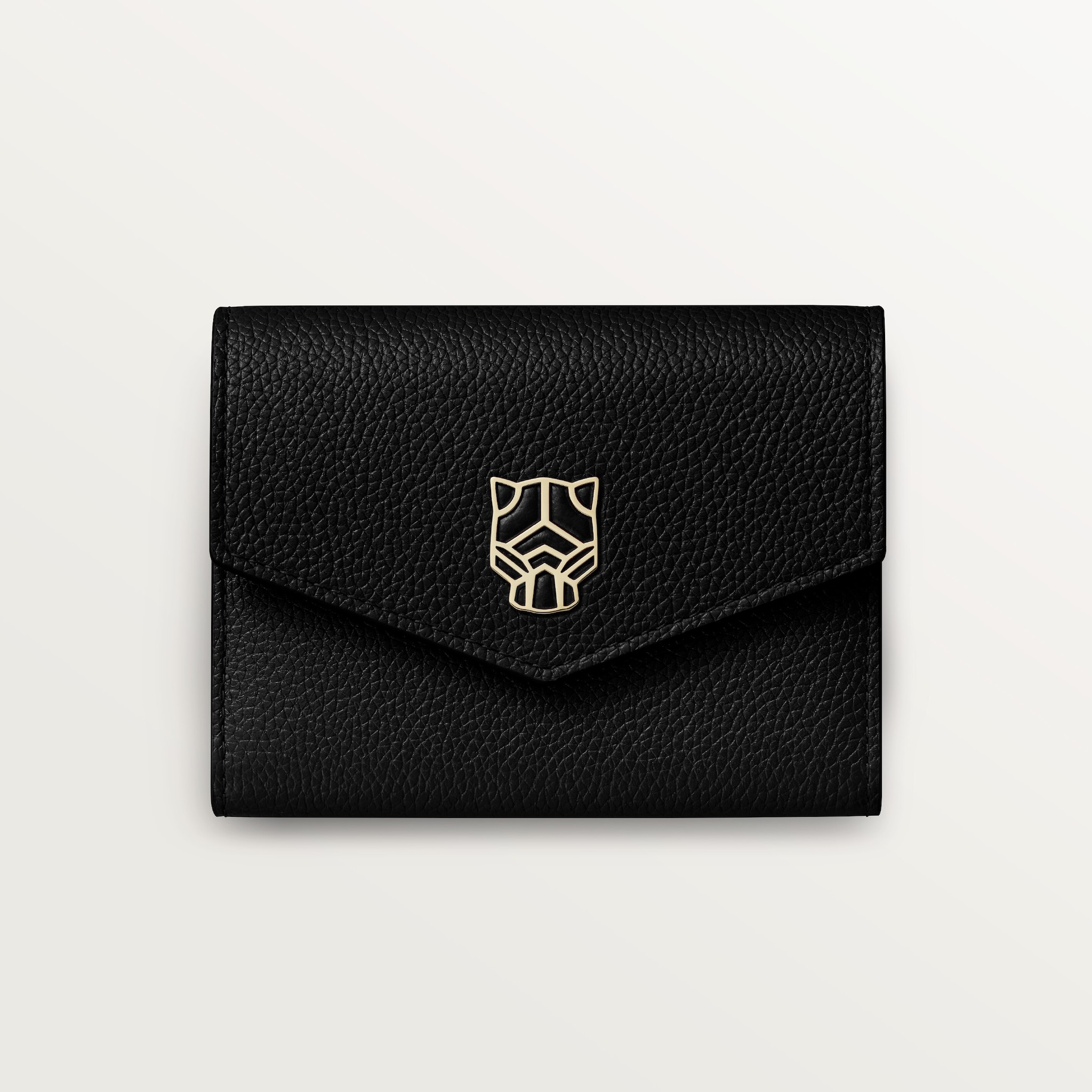 Mini wallet, Panthère de CartierBlack calfskin, golden finish