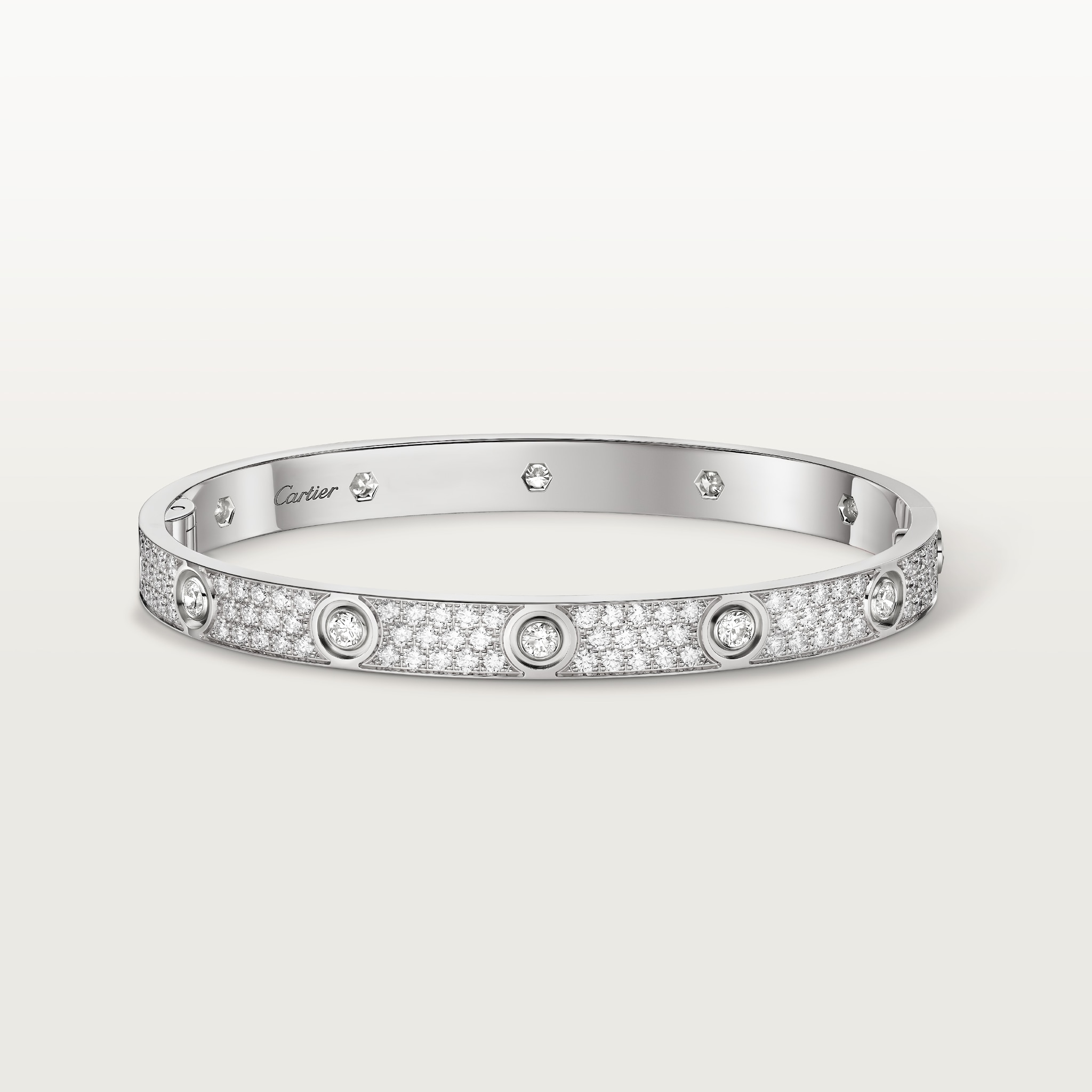 Love bracelet, classic model, paved, 10 diamondsWhite gold, diamonds