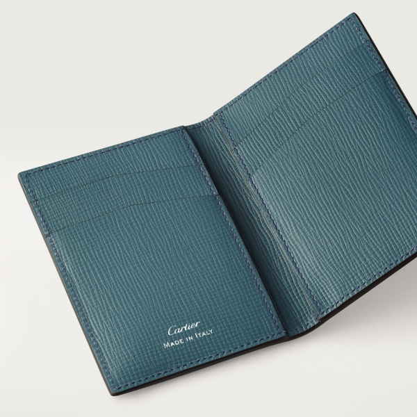 信用卡夾，可容納4張信用卡，Cartier Losange 精鋼灰色棱柱形圖案小牛皮，鍍鈀飾面及深藍色琺瑯
