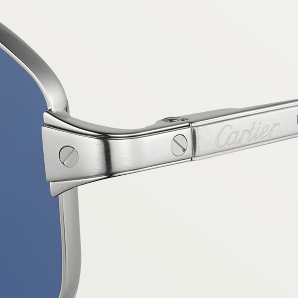 Santos de Cartier Sunglasses Smooth platinum-finish metal, blue lenses