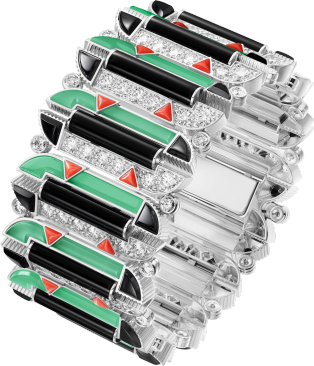 Géométrie & Contrastes bracelet, chrysoprase, paved White gold, chrysoprase, onyx, coral, diamonds