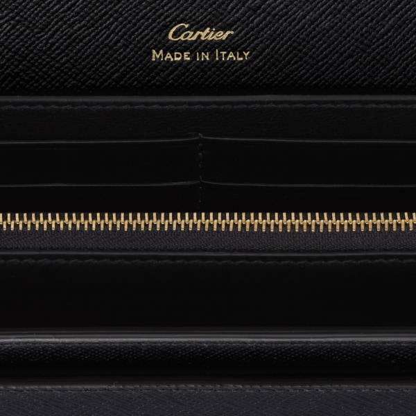 翻蓋銀包，C de Cartier 黑色紋理質感小牛皮，金色及綠色漸變琺瑯