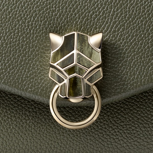 手袋，小型款，Panthère Graphique 綠茶色小牛皮，金色飾面