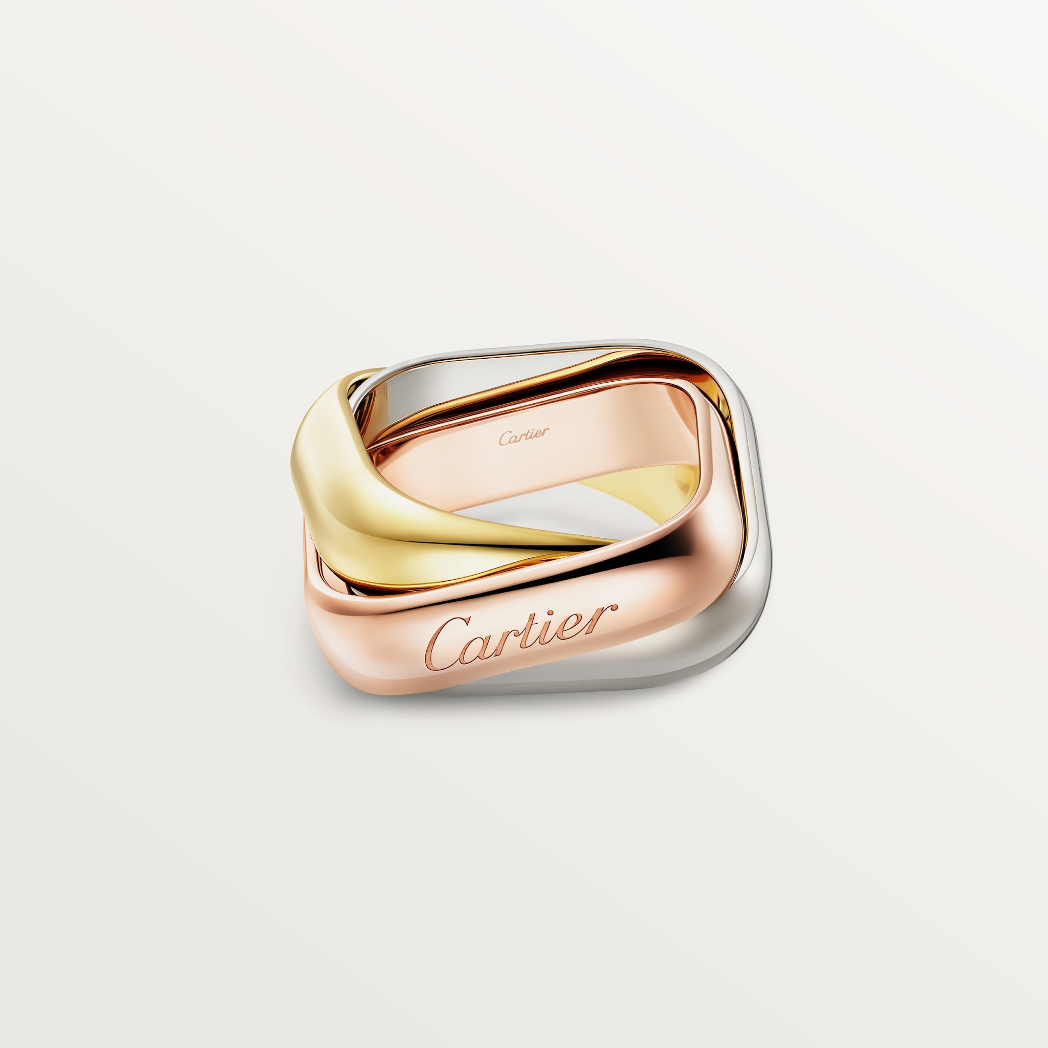Trinity 枕形戒指，大型款白色黃金，黃金，玫瑰金