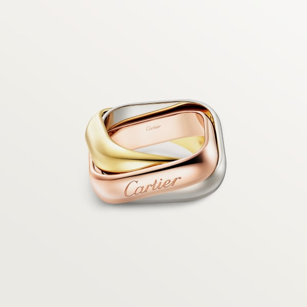 Trinity 枕形戒指，大型款 白色黃金，黃金，玫瑰金