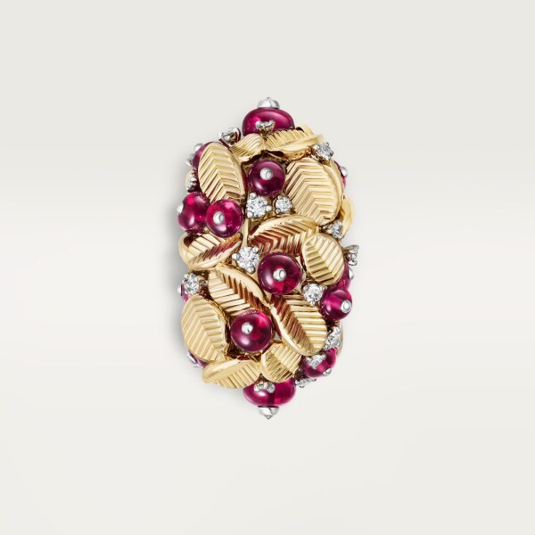 Grain de Café ring, rubellite, semi-paved Yellow gold, platinum, rubellites, diamonds