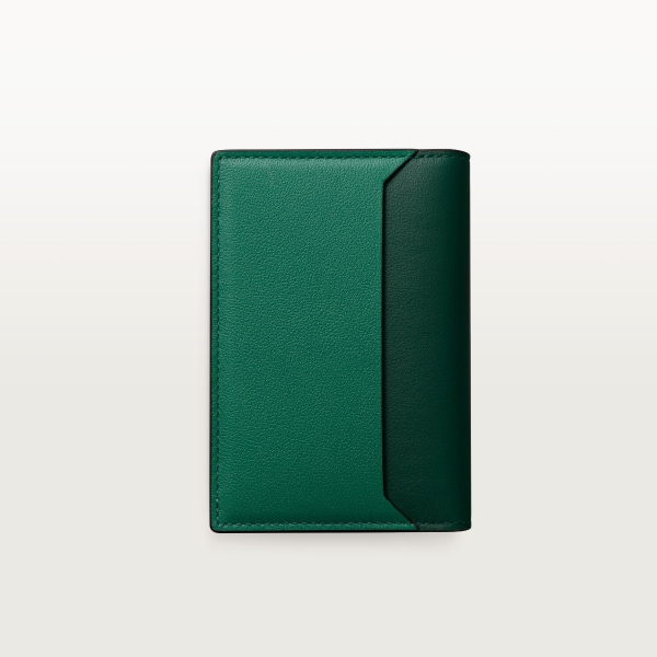 Four-card holder, Must de Cartier XL Logo smooth green calfskin, palladium finish